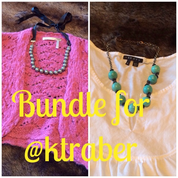 Cozy pink shrug/white Theory top