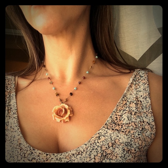 Bohemian 3D Rose Pendant with beaded chain