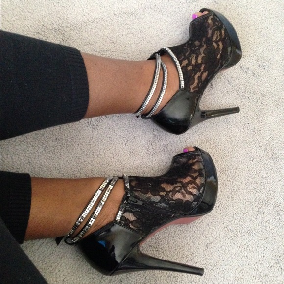 Lace & Patent Leather Open Toe Bootie w/ Red Soles