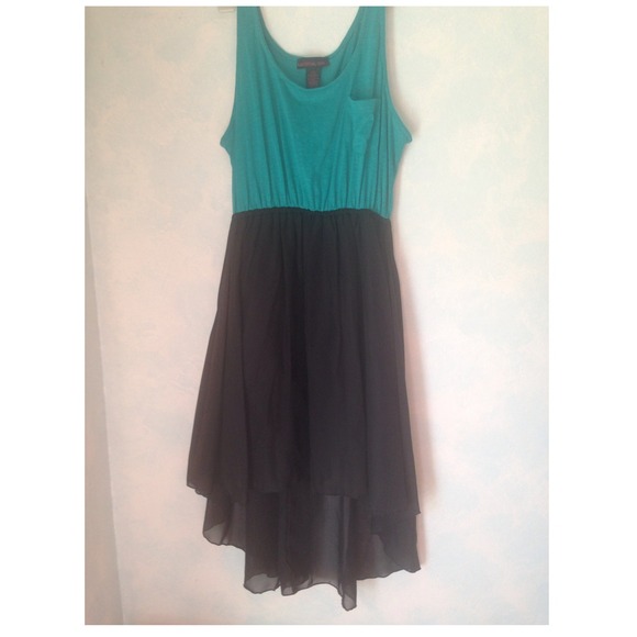 Teal and black high low dress