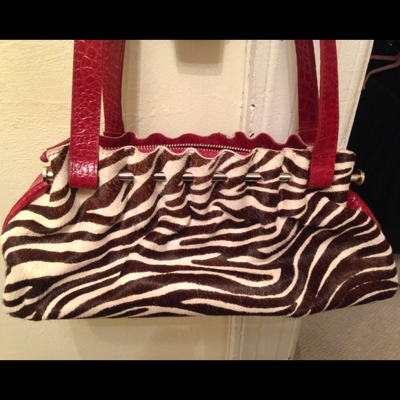 Zebra Hair calf and red leather handbag