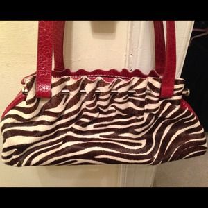Zebra Hair calf and red leather handbag
