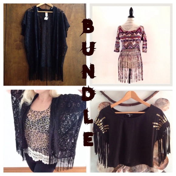 multi Tops - BUNDLE- Aztec and studded fringe tops - kimono