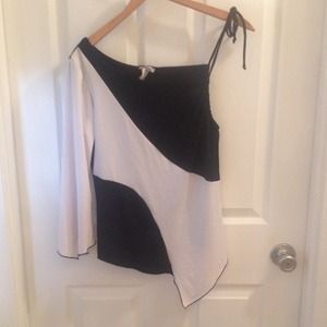 Black and white one shoulder blouse
