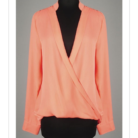 Coral long sleeve blouse. Also available in white!
