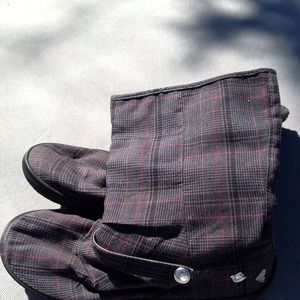 Red, black and grey boots