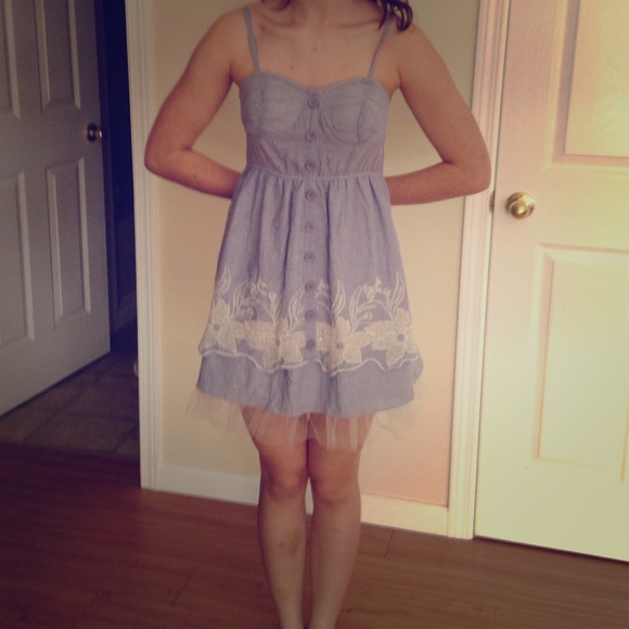 Blue and white flower, printed dress.