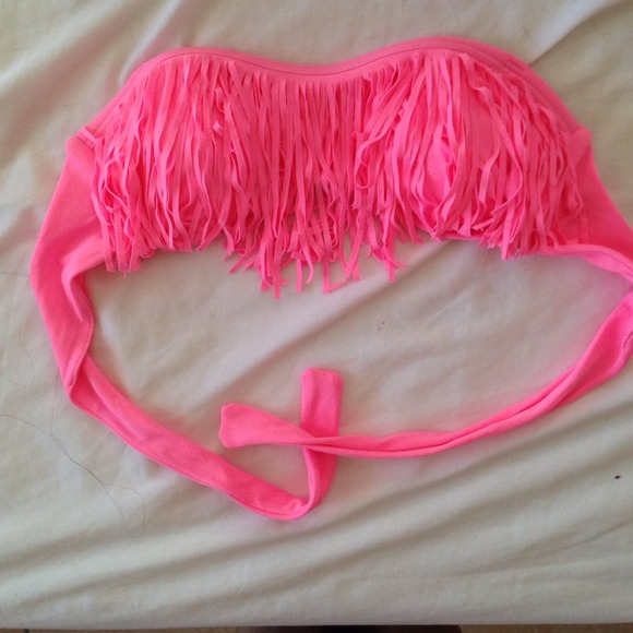 ❌SOLD❌Neon Pink Fringe Bikini Top