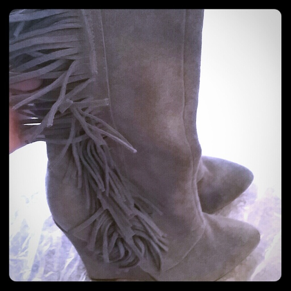 taupe sued knee-high wedge boots - Picture 1 of 2