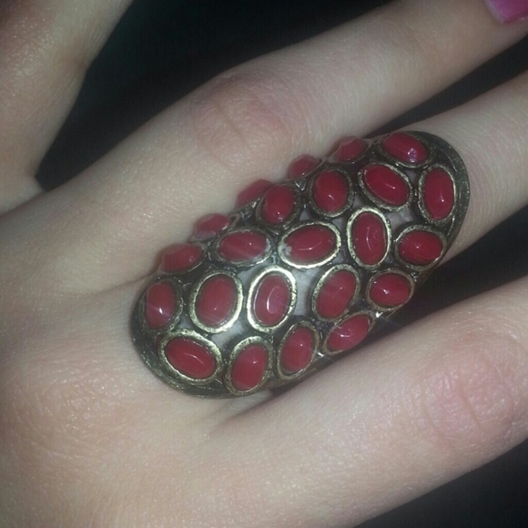 Red and copper statement ring