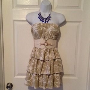 Tan print ruffled dress