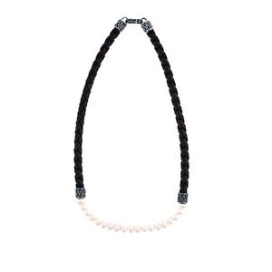 Sterling silver, braided leather & pearl necklace