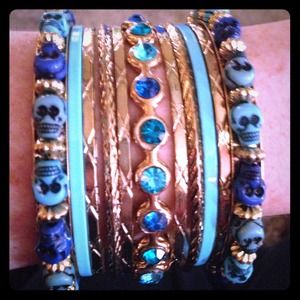 Gold,Teal, and Blue Bangles Set