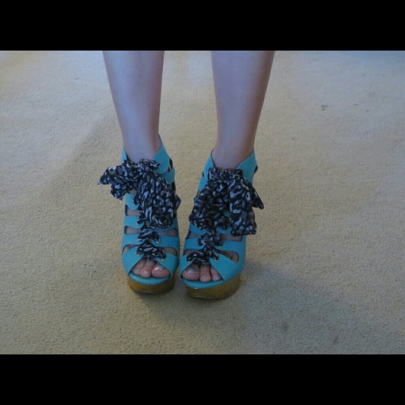 Gold and turquoise heels