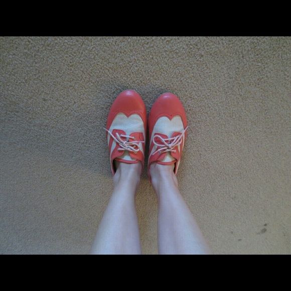 Coral and tan oxfords