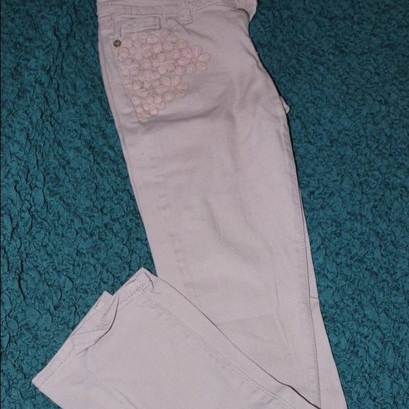 Embroidered, dusty rose pant