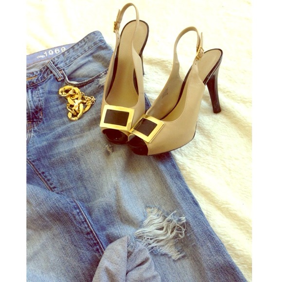 Nine West Shoes - Taupe Peep Toe Platform Slingbacks with Buckle