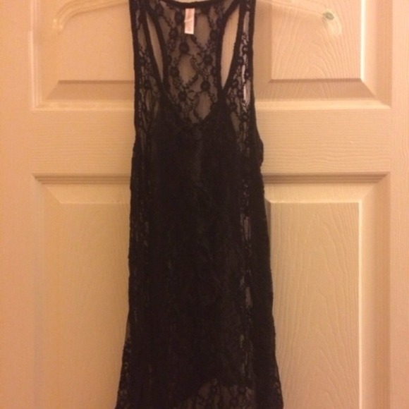 Black lace tank with front ruffle