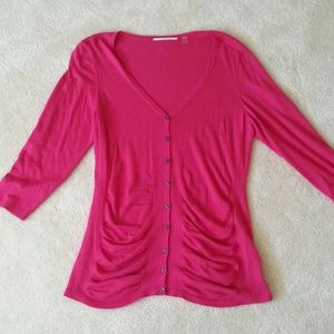 Tahari magenta rouched cardigan