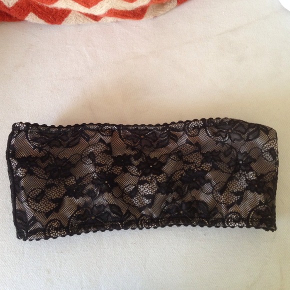 Black lace nude bandeau top small