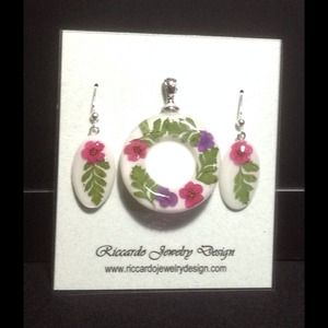 Pressed Forget-Me-Not Pendant & Earring Set