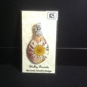 Pressed Daisy over Rose Petals Pendant