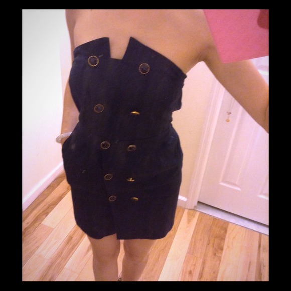 Military style navy designer dress