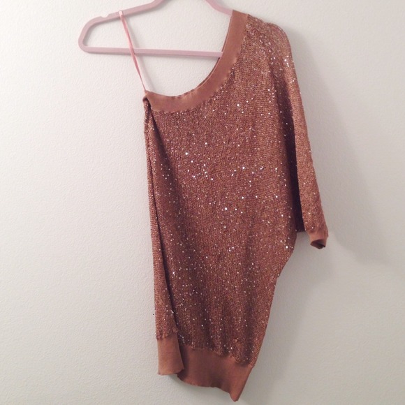 Arden B Tops - 🔥Mesh Brown Sequin Arden B Asymmetrical Top🔥