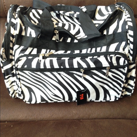Black/white zebra sport, duffle, or overnight bag