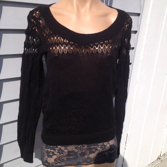 Victoria's Secret Black Lace Knit Sheer Sweater XS