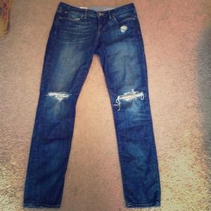 Distressed jeans.