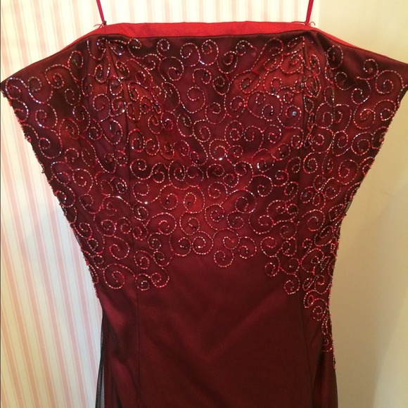 Deep Maroon Beaded Ball Gown - Picture 2 of 3