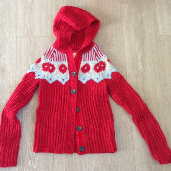 *SOLD*Chunky knit RED sweater cardigan, fair isle