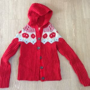 *SOLD*Chunky knit RED sweater cardigan, fair isle