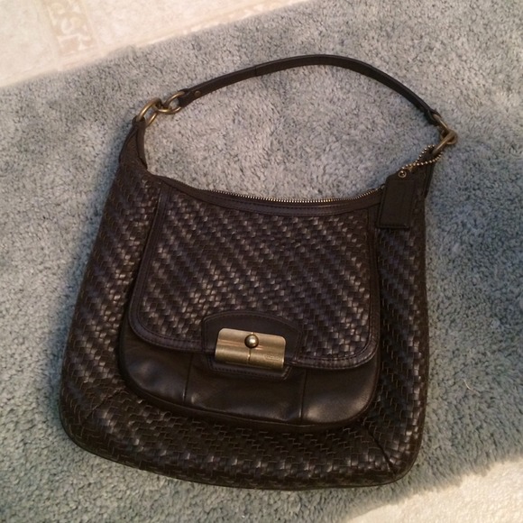 Authentic Coach Brown Woven Leather Bag.