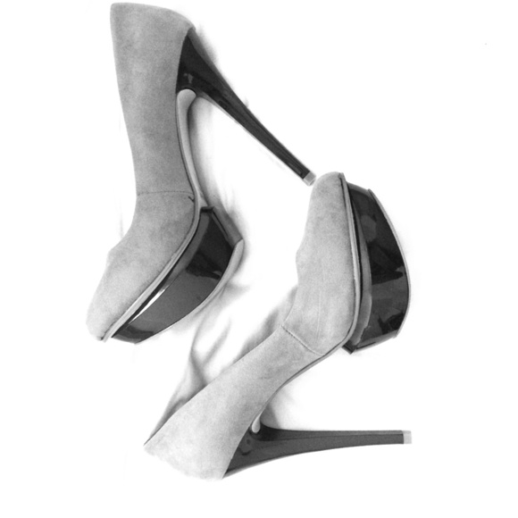 Grey suede pumps -- sky high stilettos