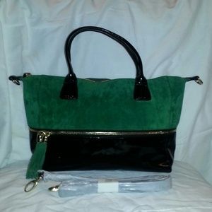 Beautiful Green Suede & Black Patenleather purse