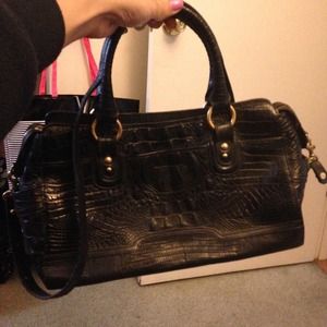 Black crocodile skin style Brahmin handbag