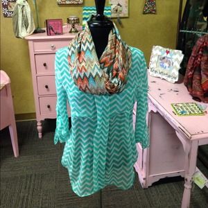Sheer Chevron in Turquoise