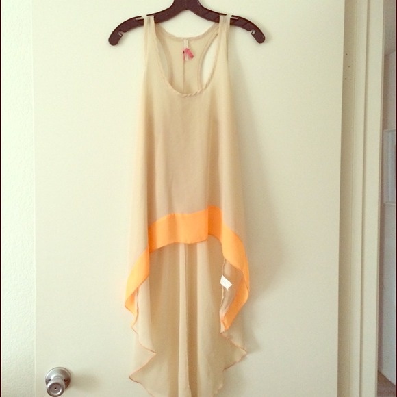 Beach Sheer Top with Neon Orange Trim