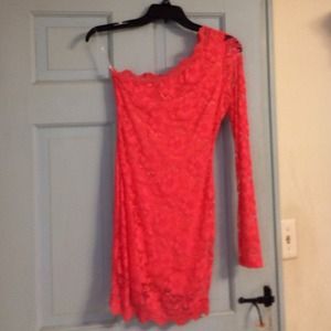 Beautiful one shoulder lace coral dress, size S