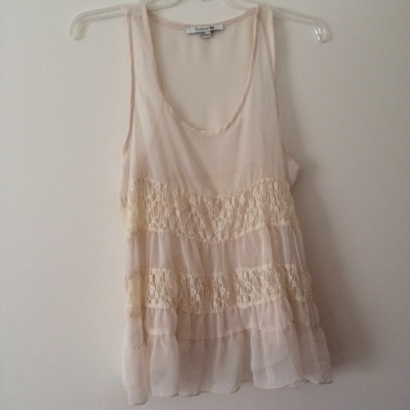 Forever 21 Sheer Lace Cream Top