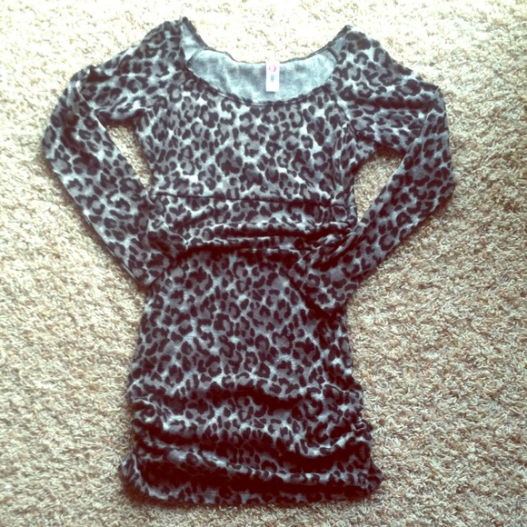 Grey Leopard Print Dress w/ Rouching NWOT