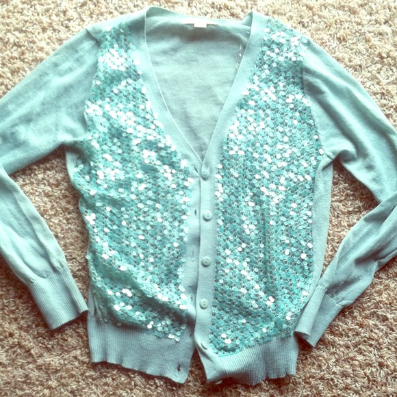 Aqua Sequined Cardigan NWOT