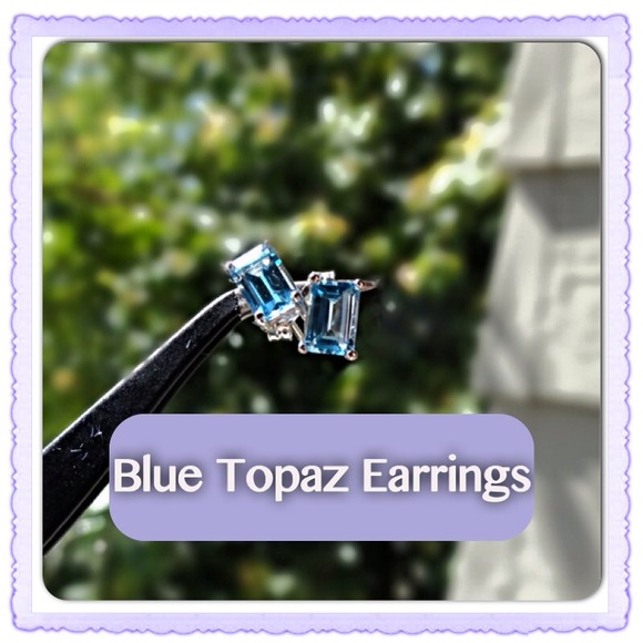 REAL 1.3ct Blue Topaz Earrings - Picture 2 of 3