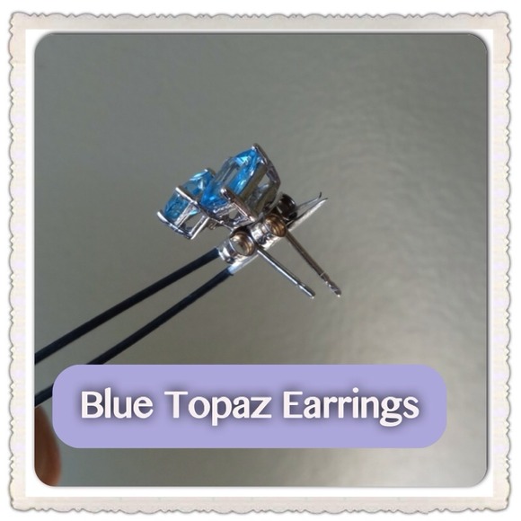 REAL 1.3ct Blue Topaz Earrings - Picture 3 of 3