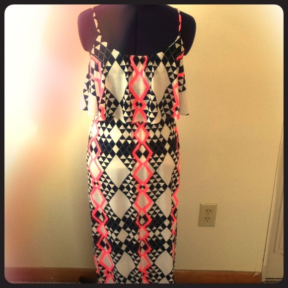 Pink and blue maxi dress