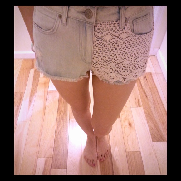 Crochet denim shorts