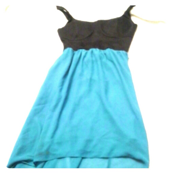 Teal and black high low open back dress