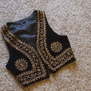 *SOLD* Black velvet vest with boho detail